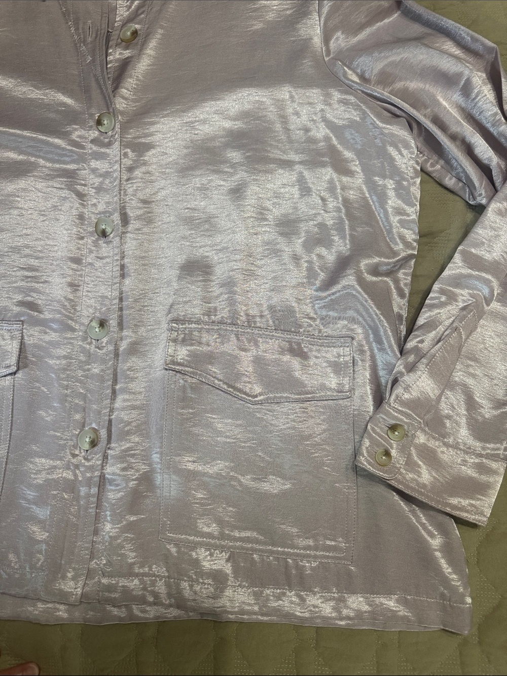Anthropologie Current Air Iridescent Pale Pink Button-Down Shirt Medium - Picture 4 of 7